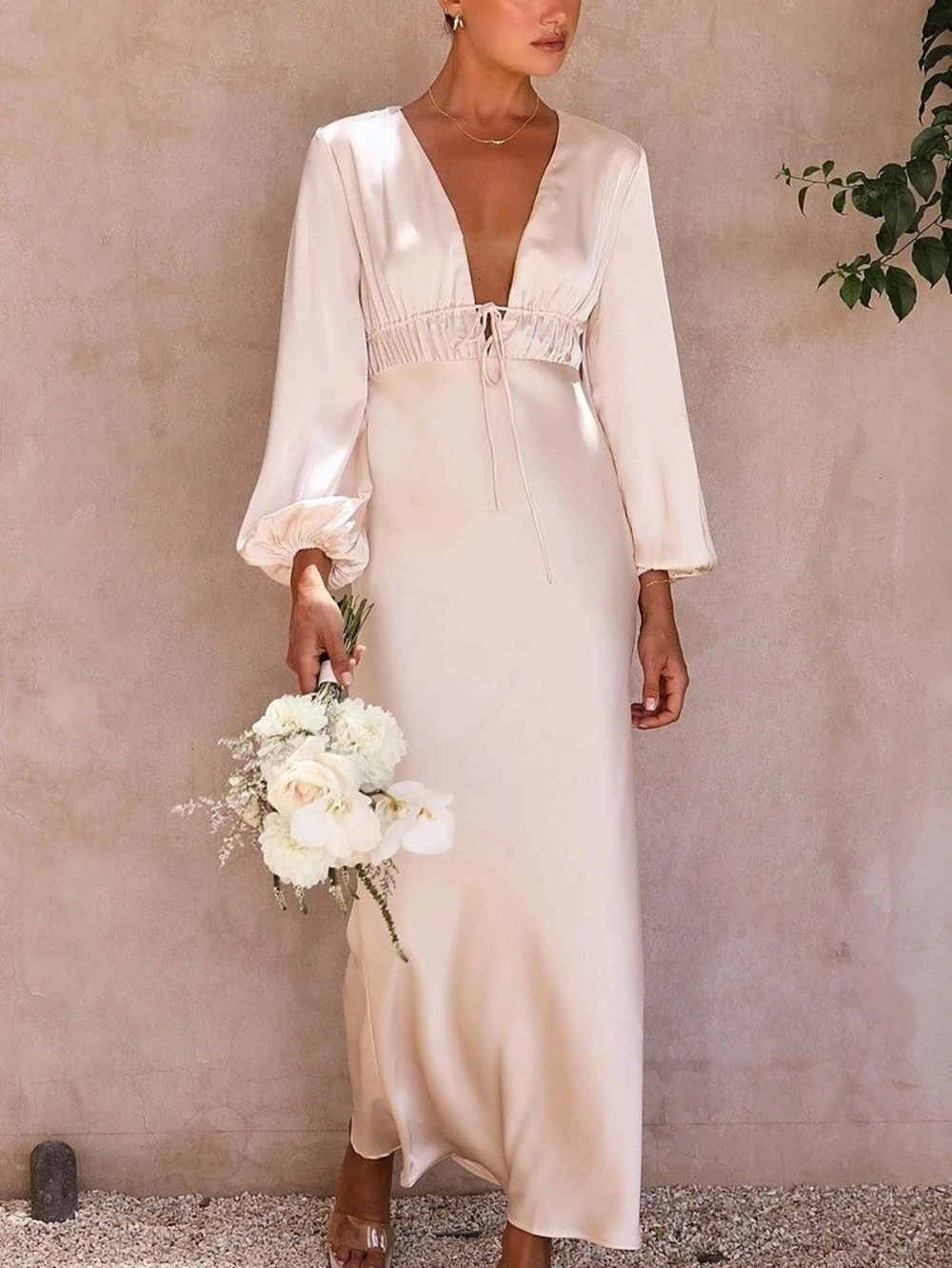 Billy J Champagne Satin-Look Maxi Dress  NWT